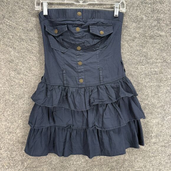 Deb Dress Women S Small Blue Strapless Ruffle Mini Short Pockets Stretch Casual - Picture 1 of 6
